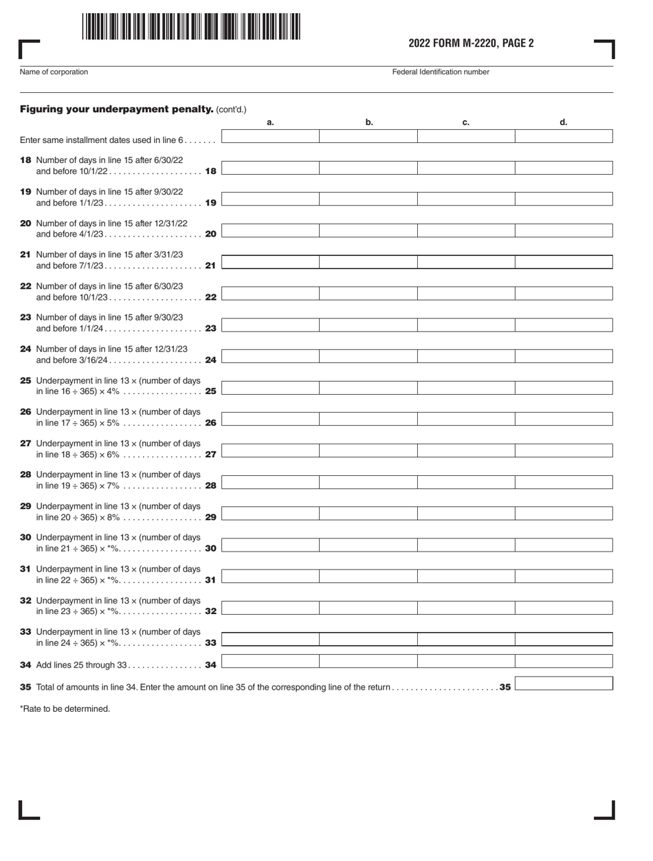 Form M-2220 Underpayment of Massachusetts Estimated Tax by Corporations - Massachusetts, Page 2
