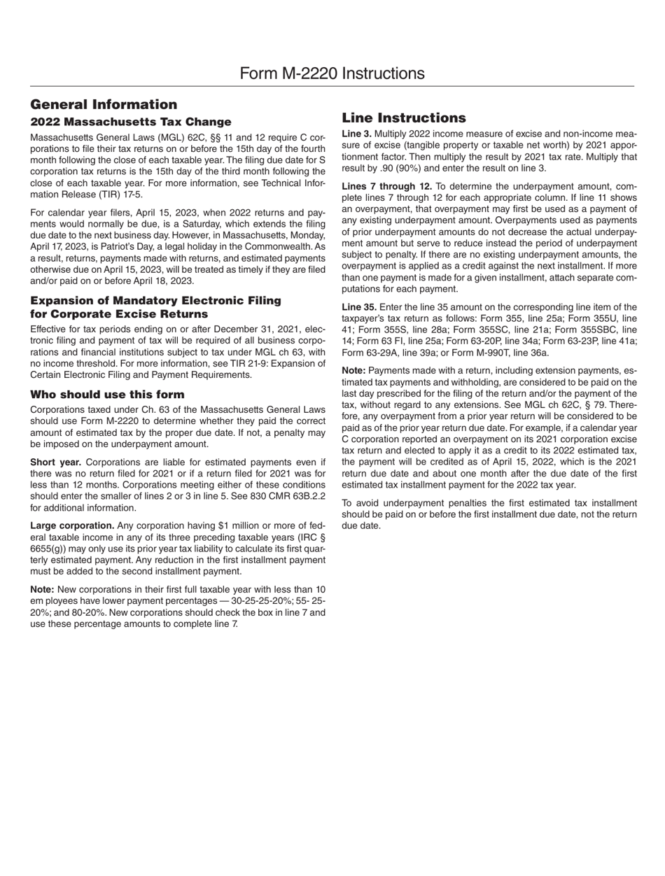 Form M-2220 Underpayment of Massachusetts Estimated Tax by Corporations - Massachusetts, Page 3