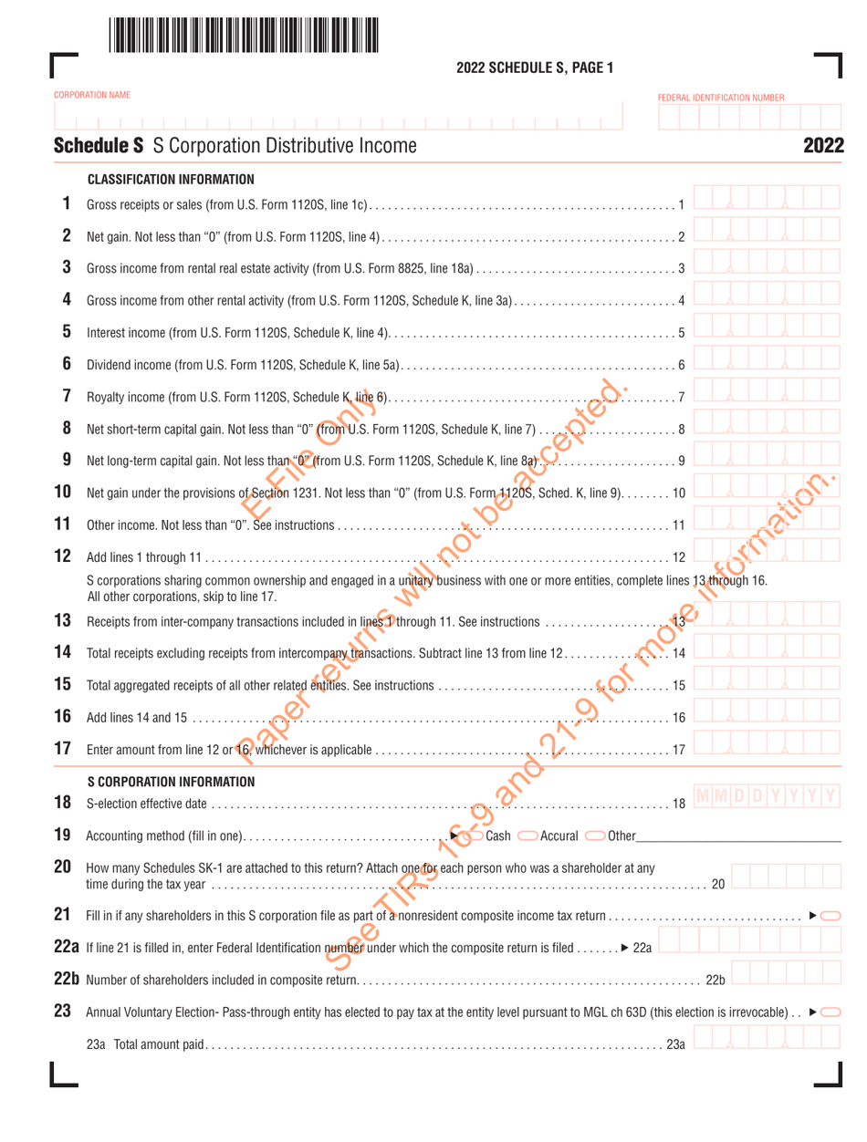 Schedule S S Corporation Distributive Income - Massachusetts, Page 2