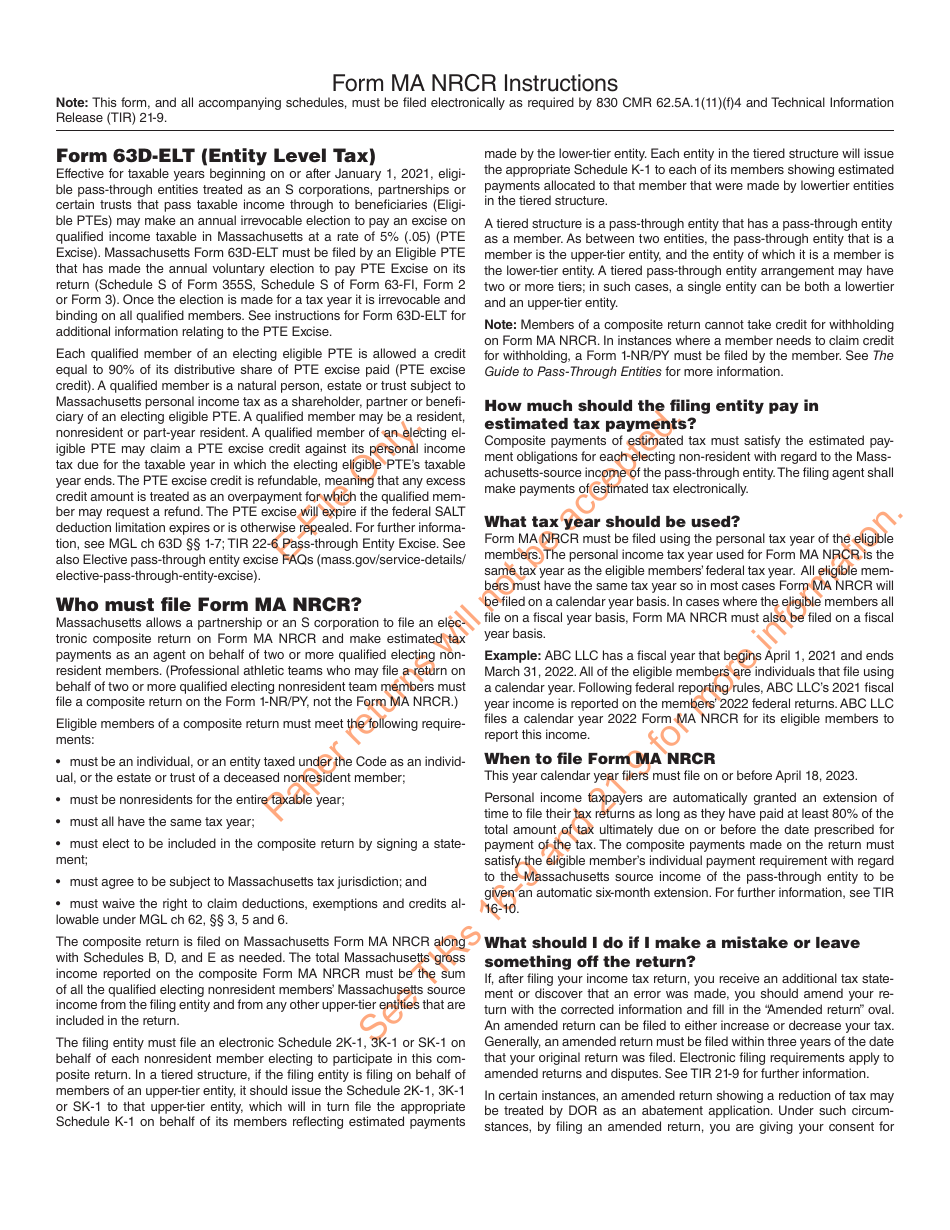 Form MA NRCR Nonresident Composite Return - Massachusetts, Page 4