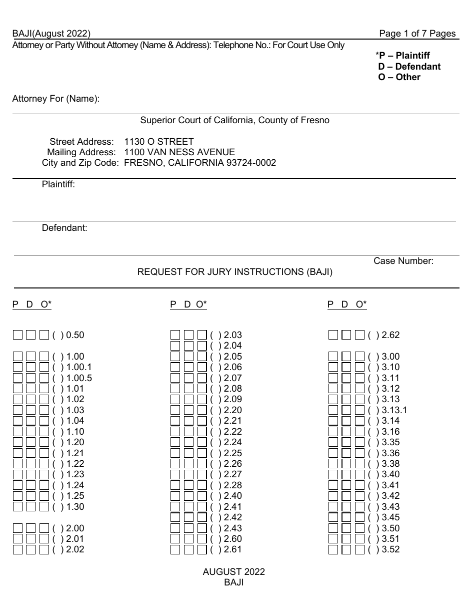 Form BAJI - Fill Out, Sign Online and Download Printable PDF, County of ...