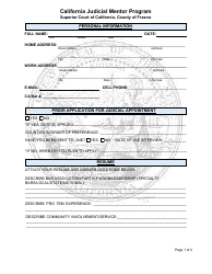 Document preview: California Judicial Mentor Program Application - County of Fresno, California
