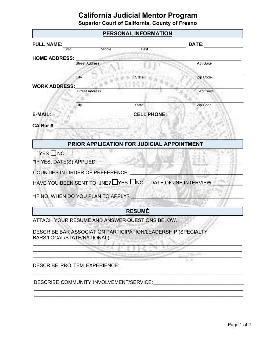 County of Fresno, California California Judicial Mentor Program ...