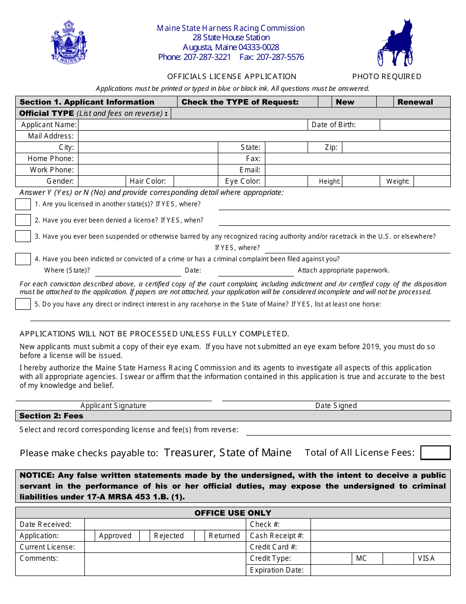 Officials License Application - Maine, Page 1