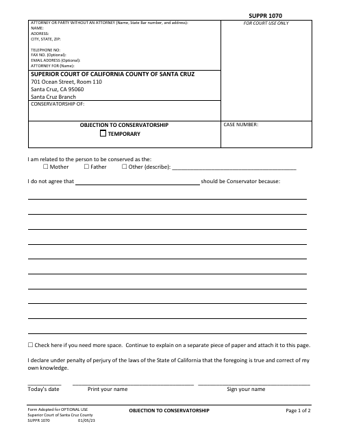 Form SUPPR1070  Printable Pdf