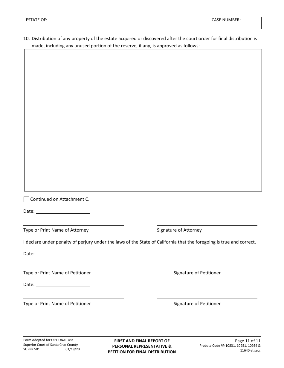 Form SUPPR501 Petition for First and Final Report of Personal Representative - Santa Cruz County, California, Page 11