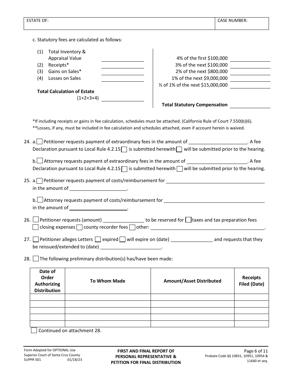 Form SUPPR501 Petition for First and Final Report of Personal Representative - Santa Cruz County, California, Page 6