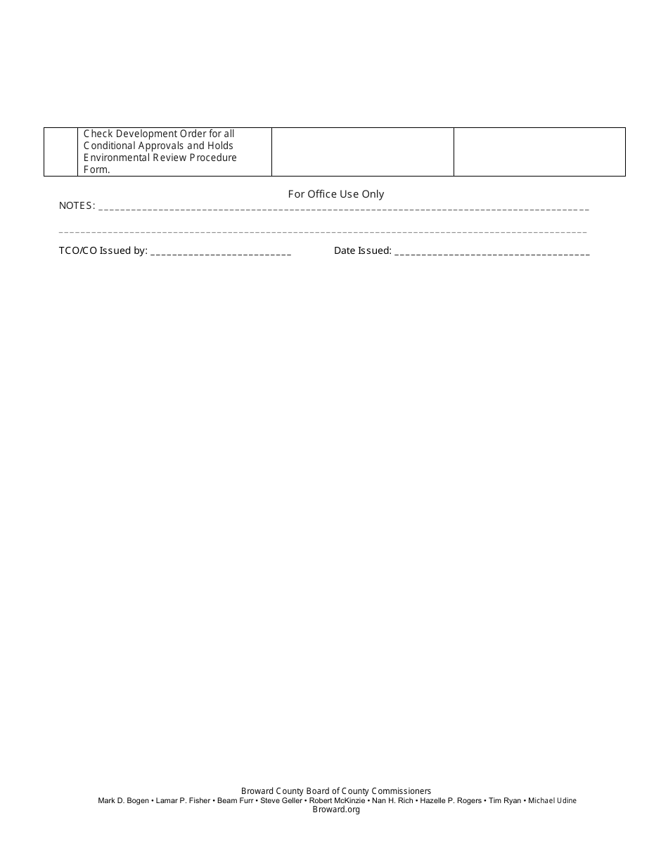 Broward County Florida Temporary Certificate of Occupancy/Certificate