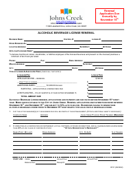Form R151 Alcoholic Beverage License Renewal - City of Johns Creek, Georgia (United States)