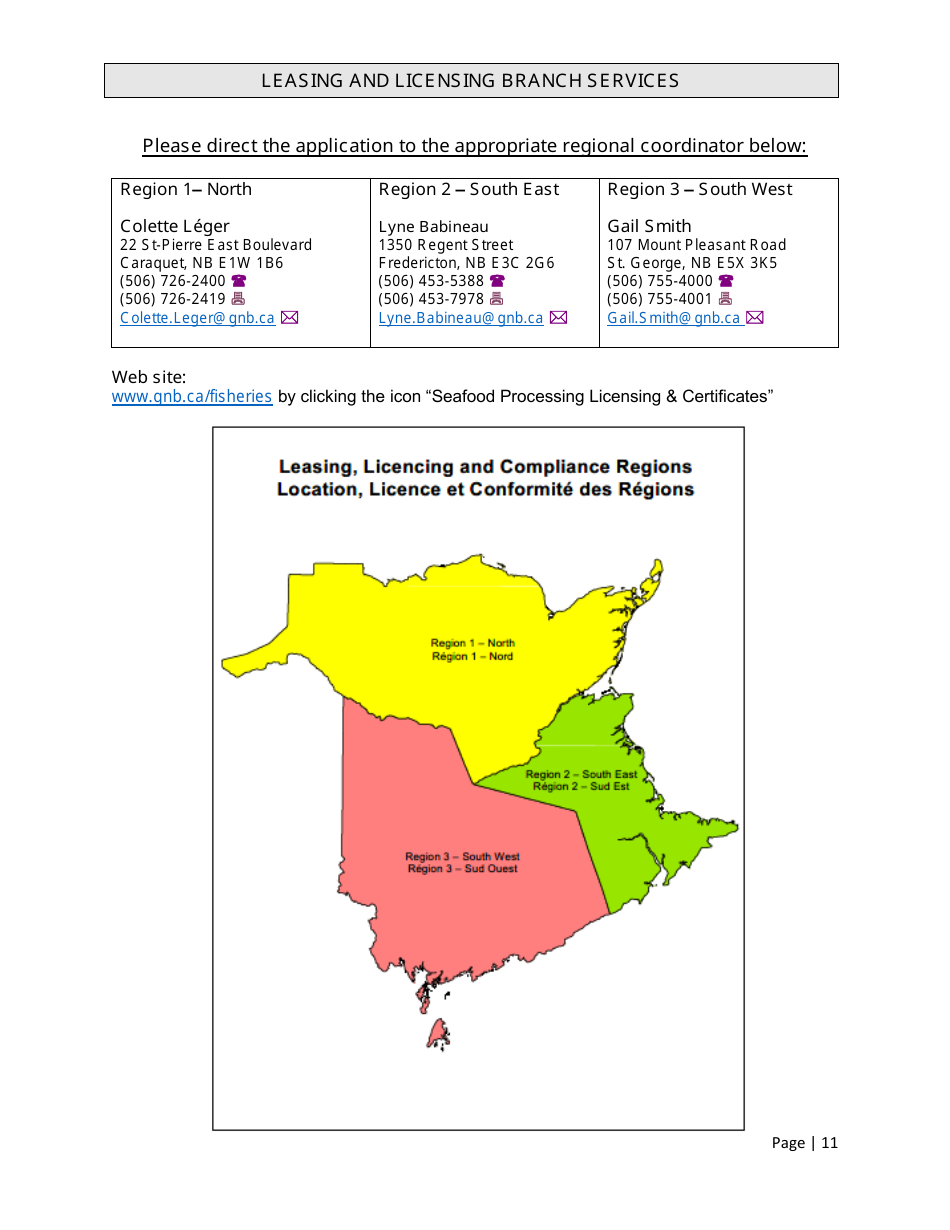 Primary Processing Licences / Secondary Processing Certificates / Fish Buying Licences Application - New Brunswick, Canada, Page 11