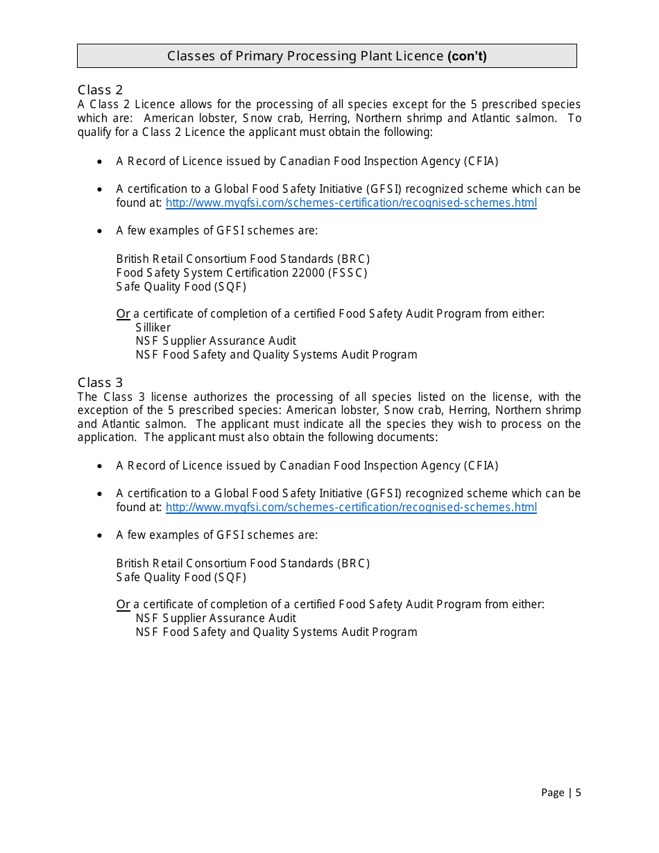 Primary Processing Licences / Secondary Processing Certificates / Fish Buying Licences Application - New Brunswick, Canada, Page 5