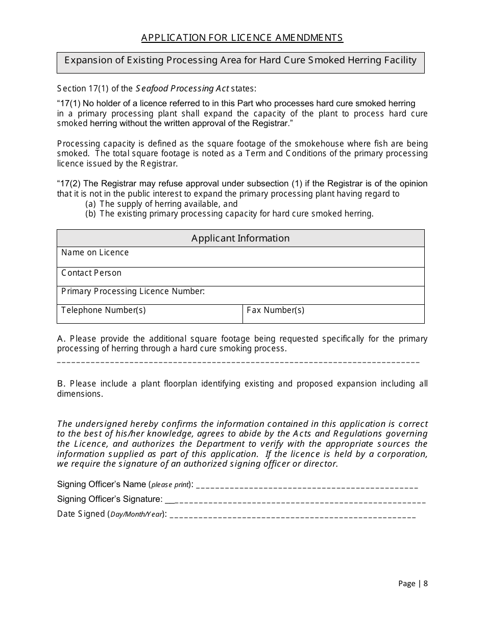 Primary Processing Licences / Secondary Processing Certificates / Fish Buying Licences Application - New Brunswick, Canada, Page 8