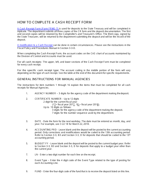 Instructions for Form FRMS-7 Cash Receipt - Alabama