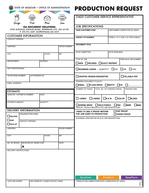 Form DS001 Production Request - Missouri