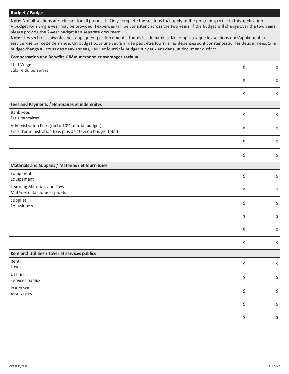 Form NWT9280 Application for Funding for Community Programming - Northwest Territories, Canada (English / French), Page 3