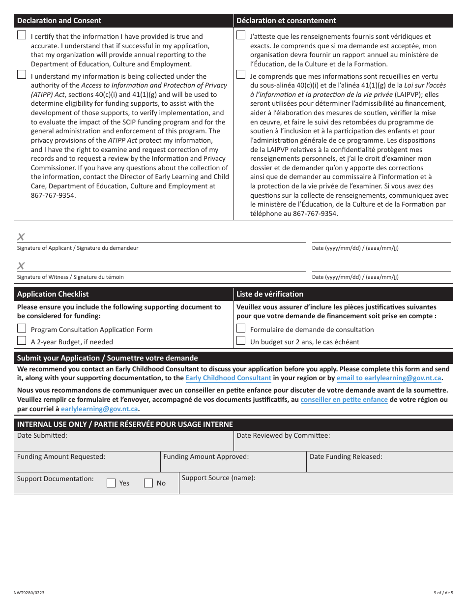 Form NWT9280 Application for Funding for Community Programming - Northwest Territories, Canada (English / French), Page 5
