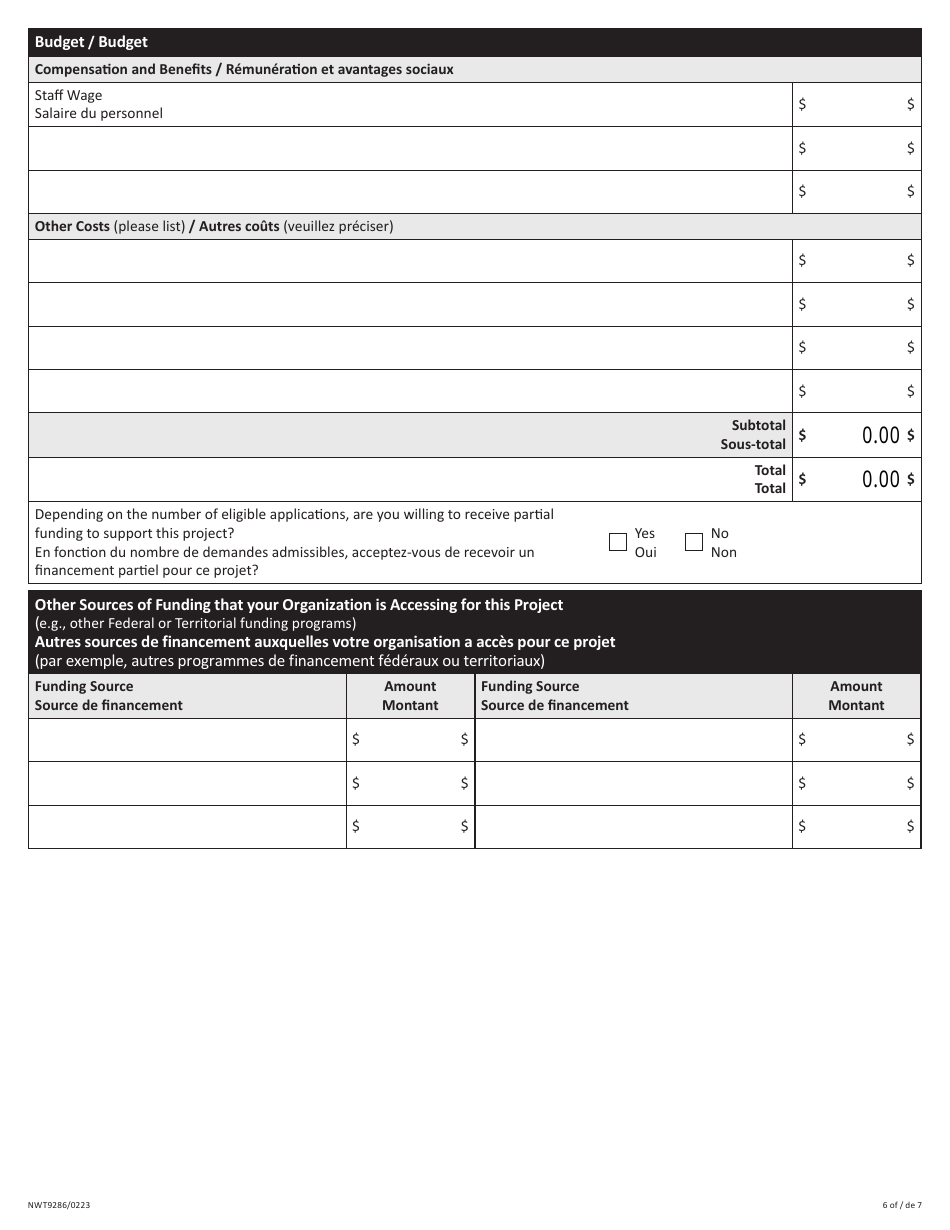 Form NWT9286 Application for Funding for Staff to Support Child Participation - Northwest Territories, Canada (English / French), Page 6