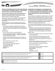 Form NWT9367 Private Training Institution and Private Vocational Training Quality Assurance Review Application and Renewal - Northwest Territories, Canada (English/French)