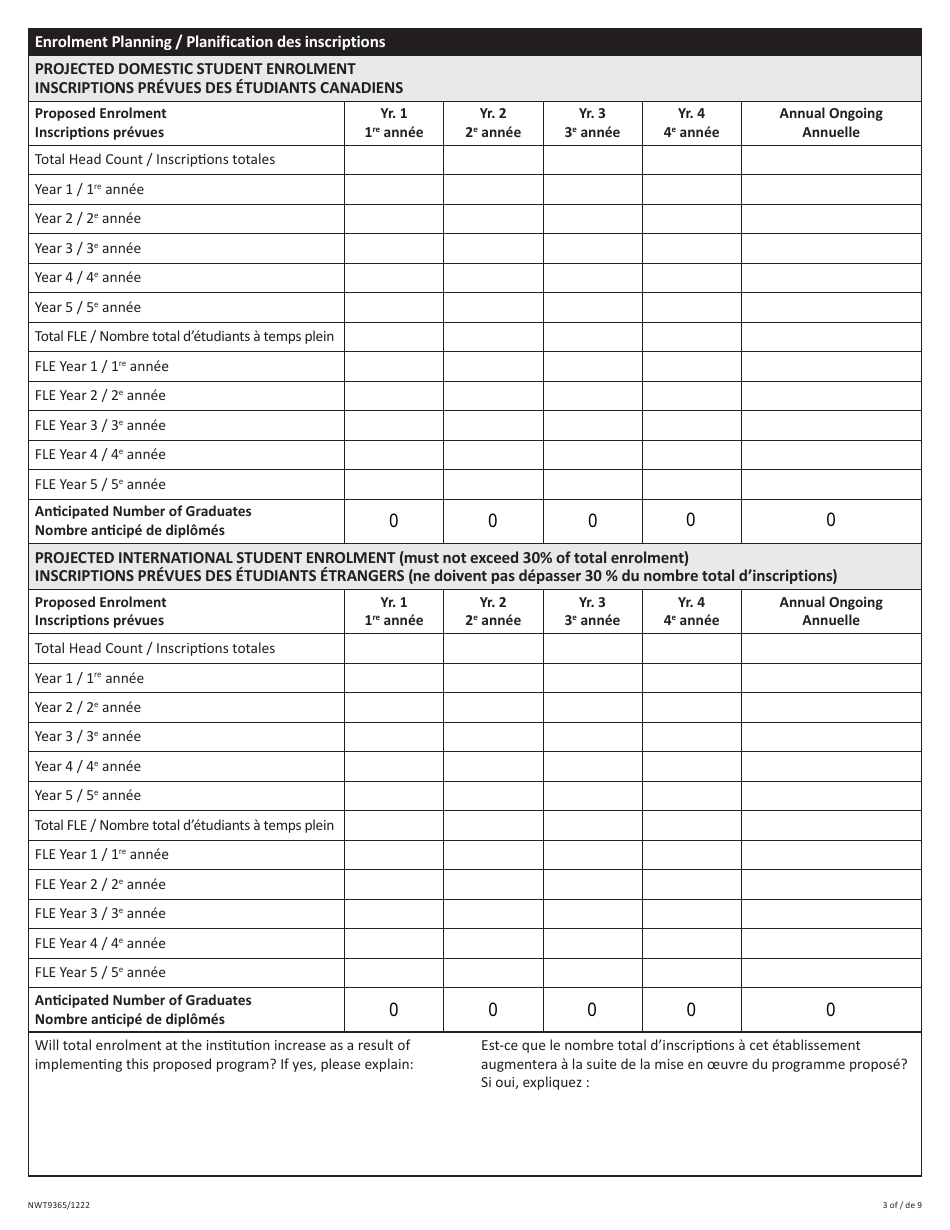 Form NWT9365 System Coordination Review Application - Northwest Territories, Canada (English / French), Page 3
