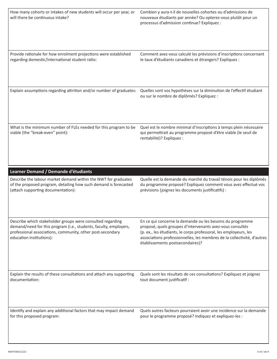 Form NWT9365 System Coordination Review Application - Northwest Territories, Canada (English / French), Page 4