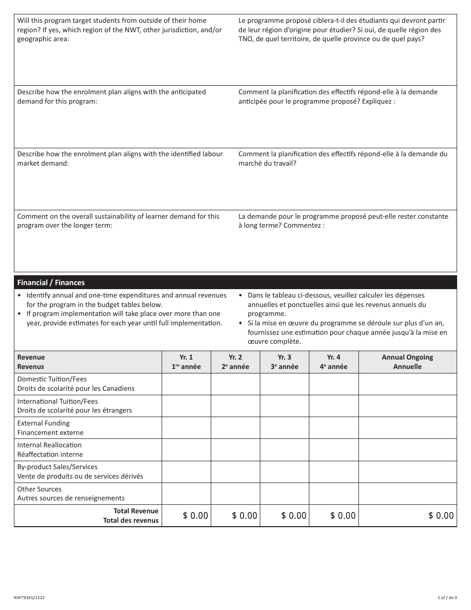 Form NWT9365 System Coordination Review Application - Northwest Territories, Canada (English / French), Page 5