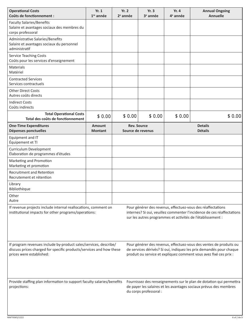 Form NWT9365 System Coordination Review Application - Northwest Territories, Canada (English / French), Page 6