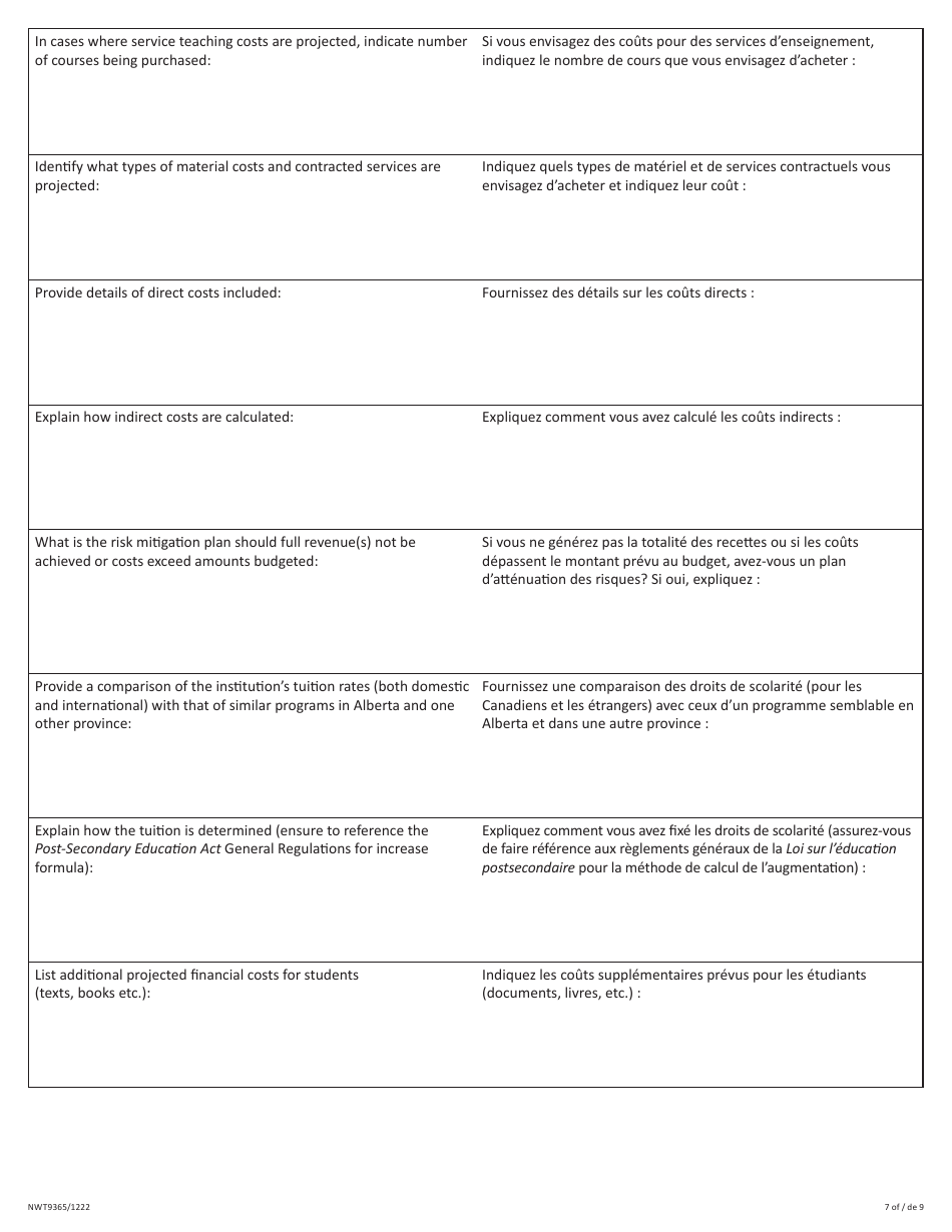 Form NWT9365 System Coordination Review Application - Northwest Territories, Canada (English / French), Page 7