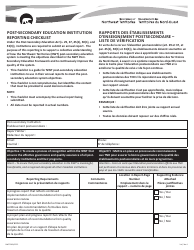 Form NWT9369 Post-secondary Education Institution Reporting Checklist - Northwest Territories, Canada (English/French)