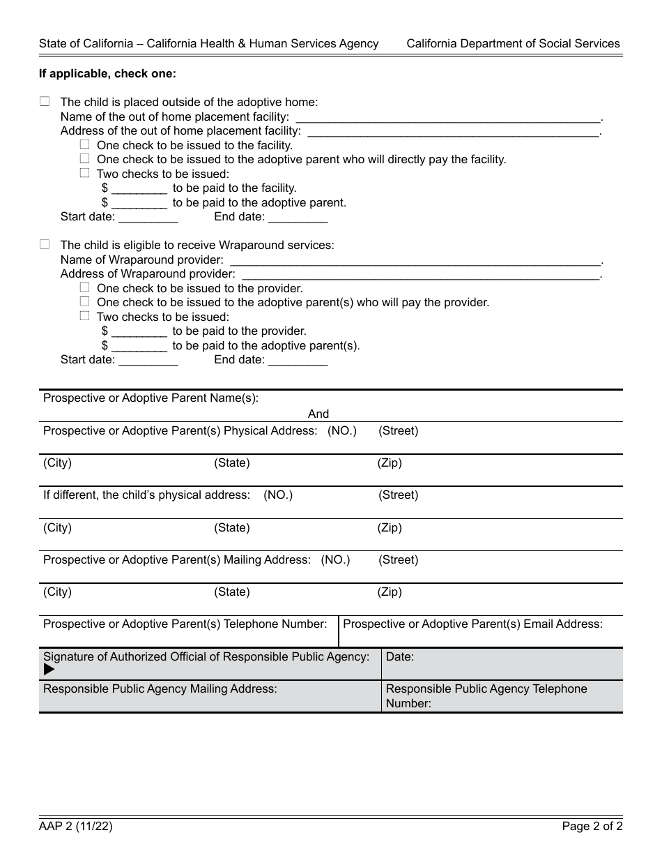 Form AAP2 Payment Instructions Adoption Assistance Program - California, Page 2