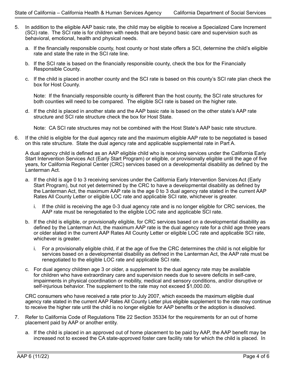 Form AAP6 Adoption Assistance Program Negotiated Benefit Amount and Approval - California, Page 4
