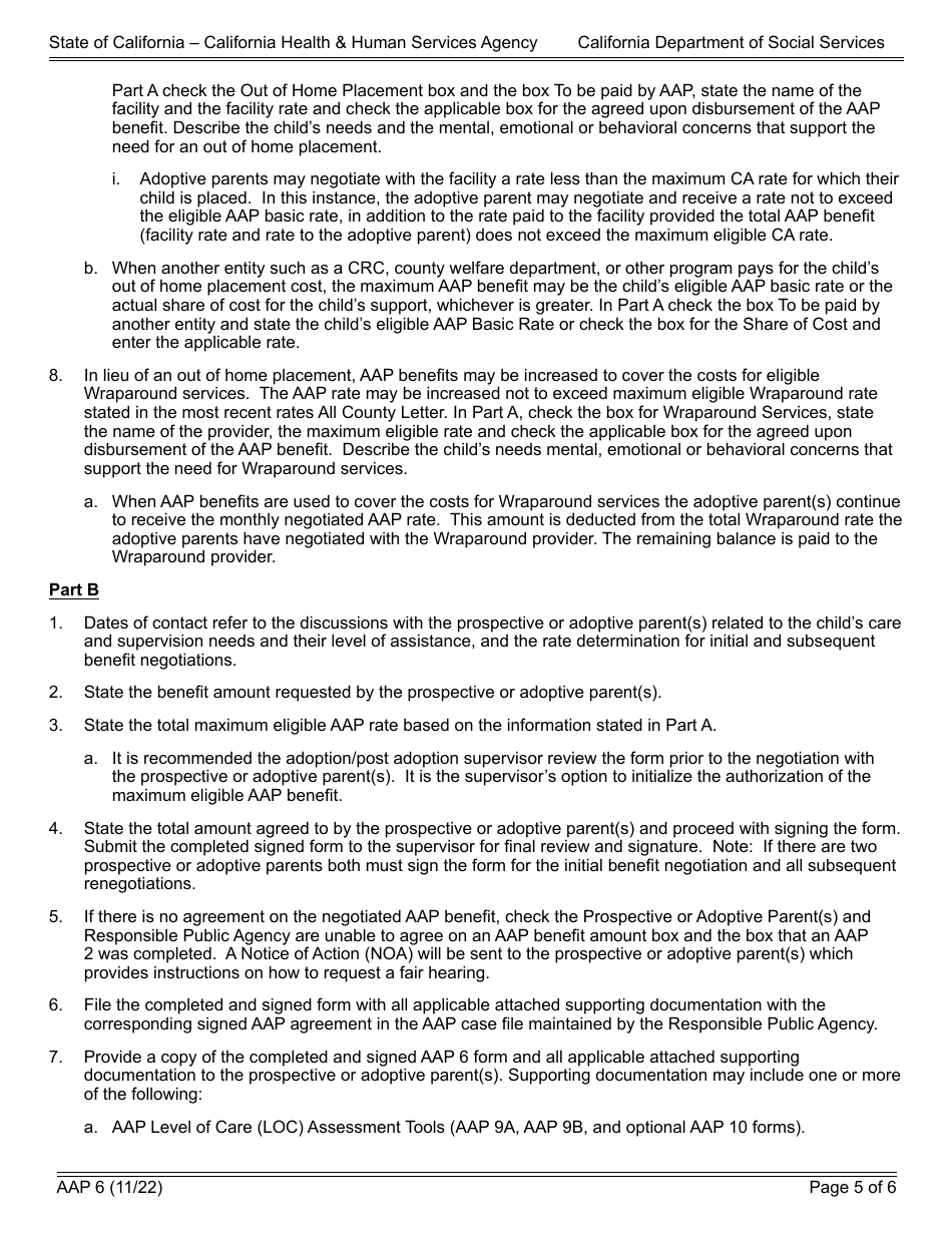 Form AAP6 Adoption Assistance Program Negotiated Benefit Amount and Approval - California, Page 5