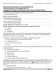 Document preview: Form ABCDM229 Applicant/Recipient's Authorization for Release of Information to Community-Based Organization (Cbo) in Benefitscal - California