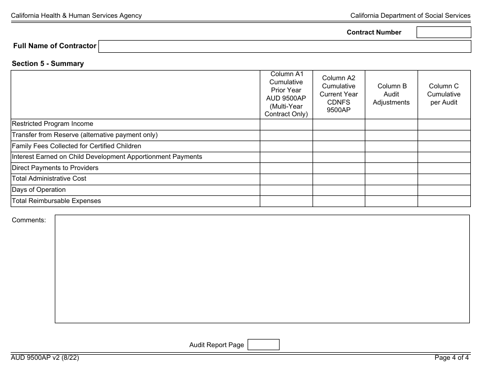 Form AUD9500AP Audited Fiscal Report for Calworks, Alternative Payment or Family Child Care Home Programs - California, Page 4