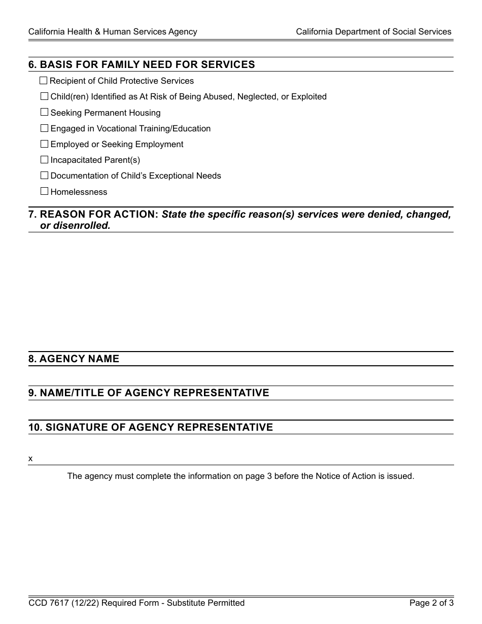 Form CCD7617 Notice of Action - California, Page 2