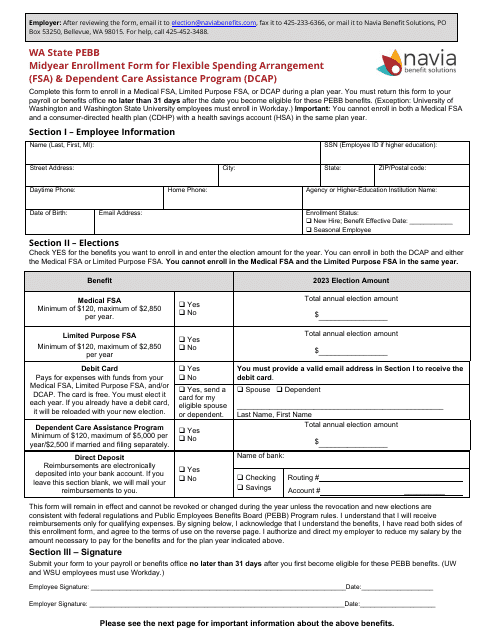 Midyear Enrollment Form for Flexible Spending Arrangement (FSA) & Dependent Care Assistance Program (Dcap) - Washington, 2023