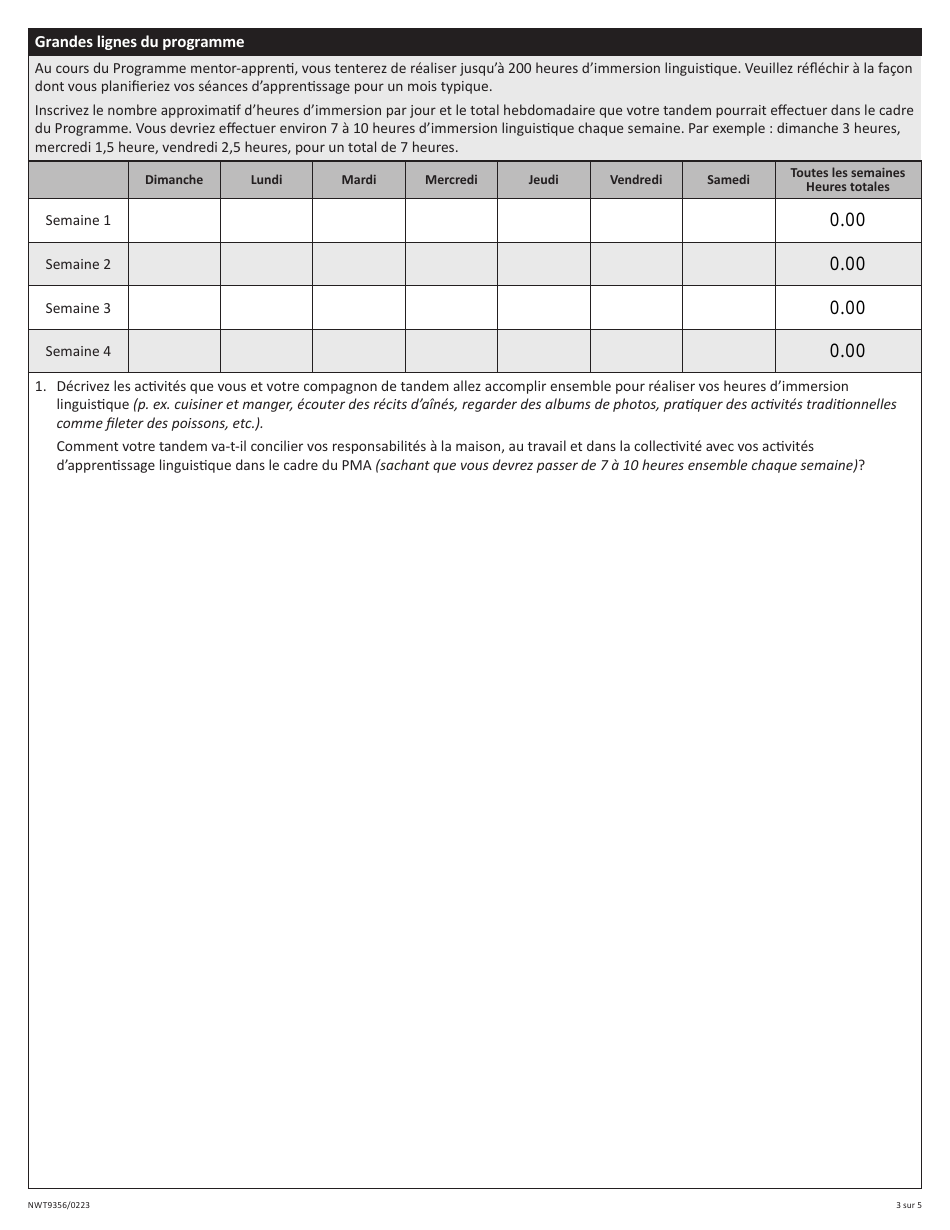 Forme NWT9356 Formulaire De Demande Du Programme Mentor-Apprenti (Pma) - Northwest Territories, Canada (French), Page 3