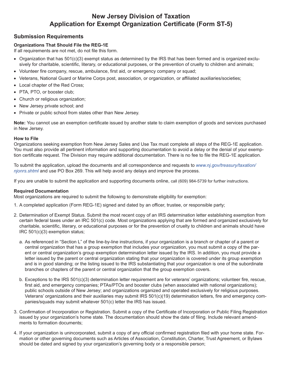 Form REG-1E Application for St-5 Exempt Organization Certificate for Nonprofit Exemption From Sales Tax - New Jersey, Page 3