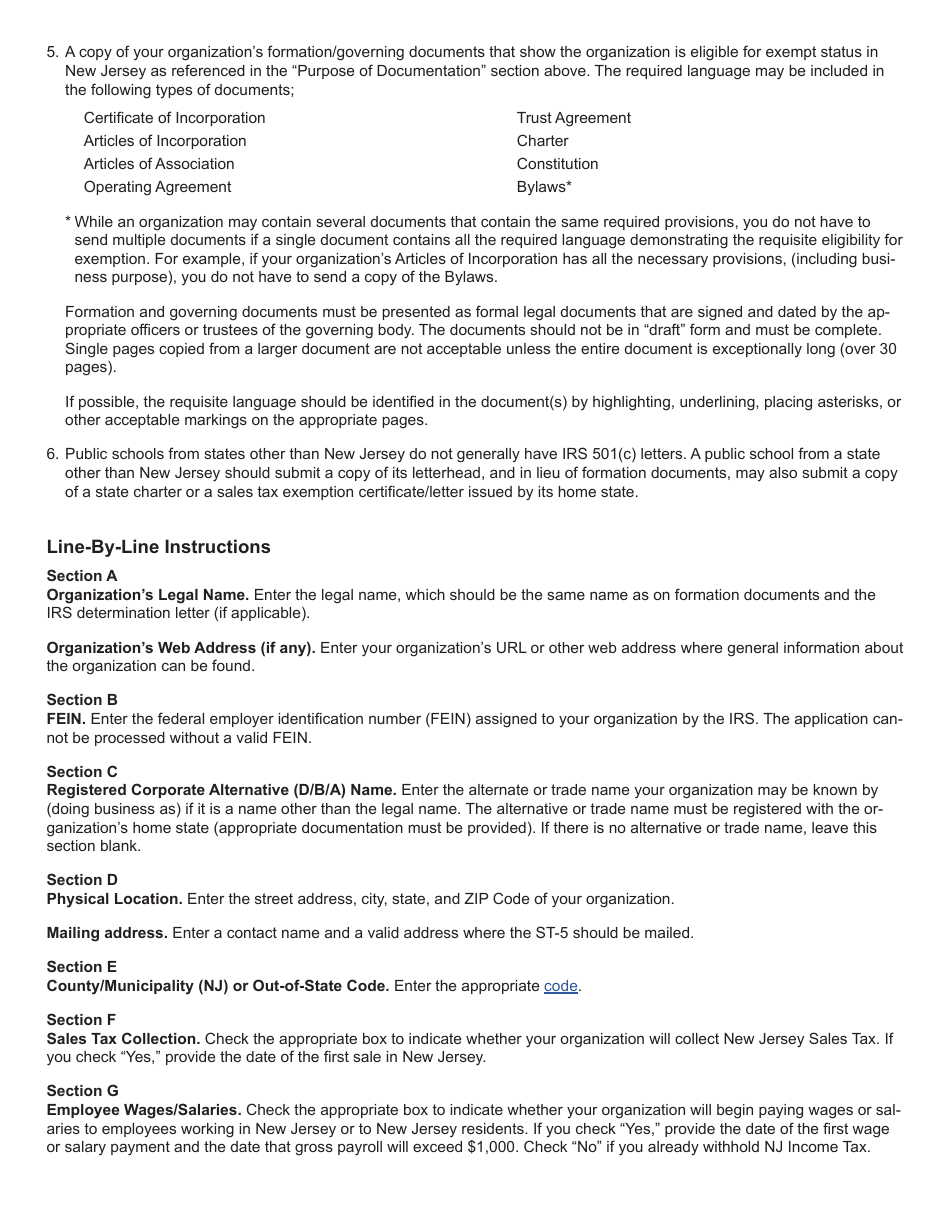 Form REG-1E Application for St-5 Exempt Organization Certificate for Nonprofit Exemption From Sales Tax - New Jersey, Page 4