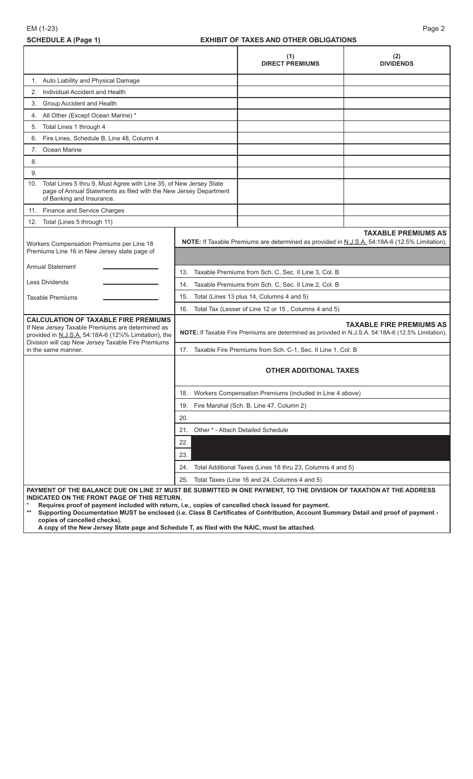 Form EM Foreign or Alien Companies Other Than Life - New Jersey, Page 2