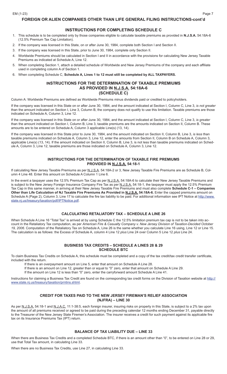 Form EM Foreign or Alien Companies Other Than Life - New Jersey, Page 7