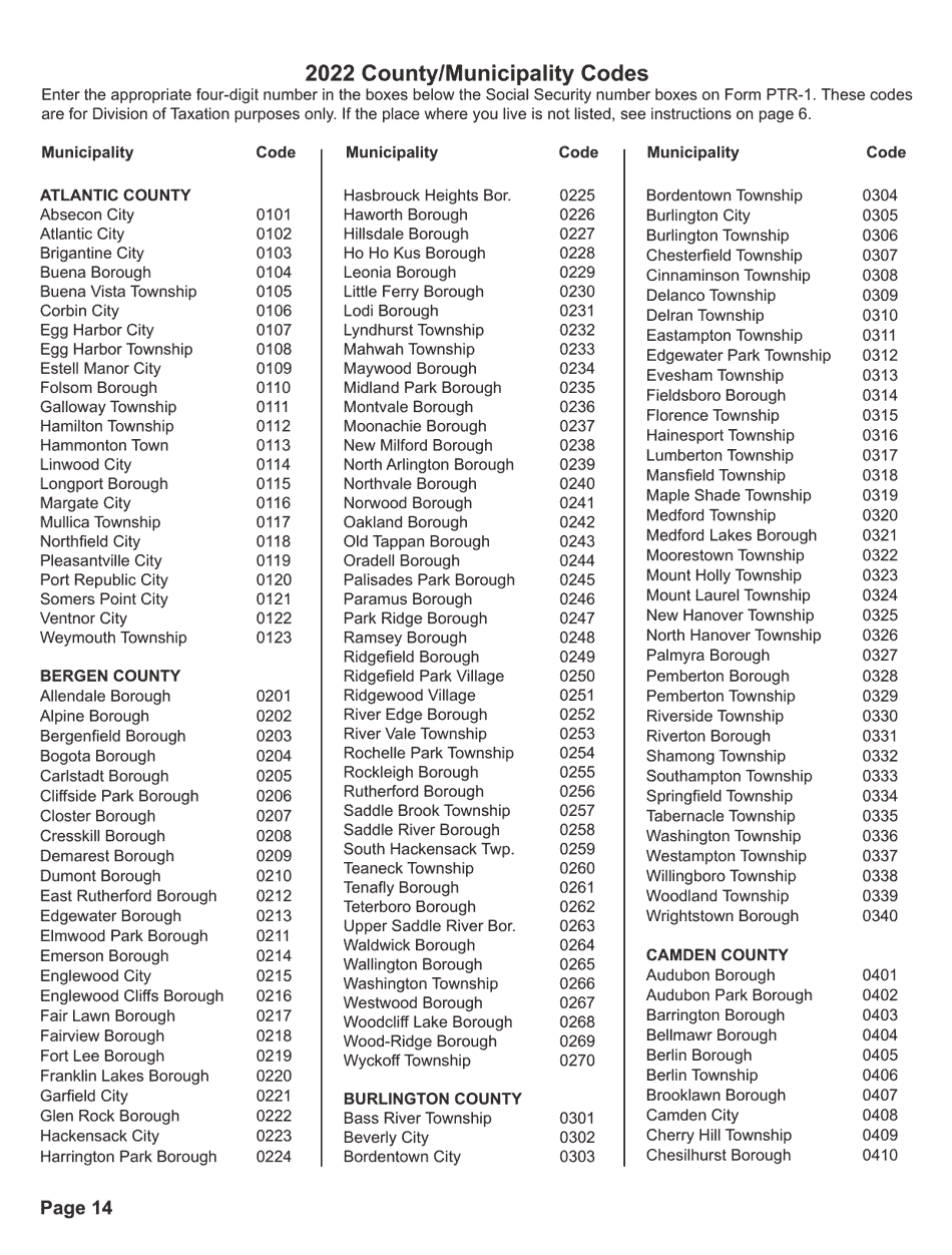 Instructions for Form PTR-1 Senior Freeze (Property Tax Reimbursement) Application - New Jersey, Page 14