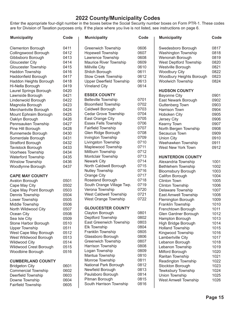 Instructions for Form PTR-1 Senior Freeze (Property Tax Reimbursement) Application - New Jersey, Page 15