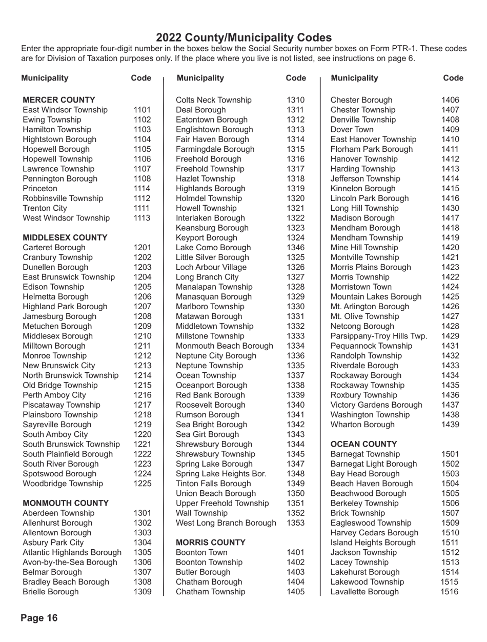 Instructions for Form PTR-1 Senior Freeze (Property Tax Reimbursement) Application - New Jersey, Page 16