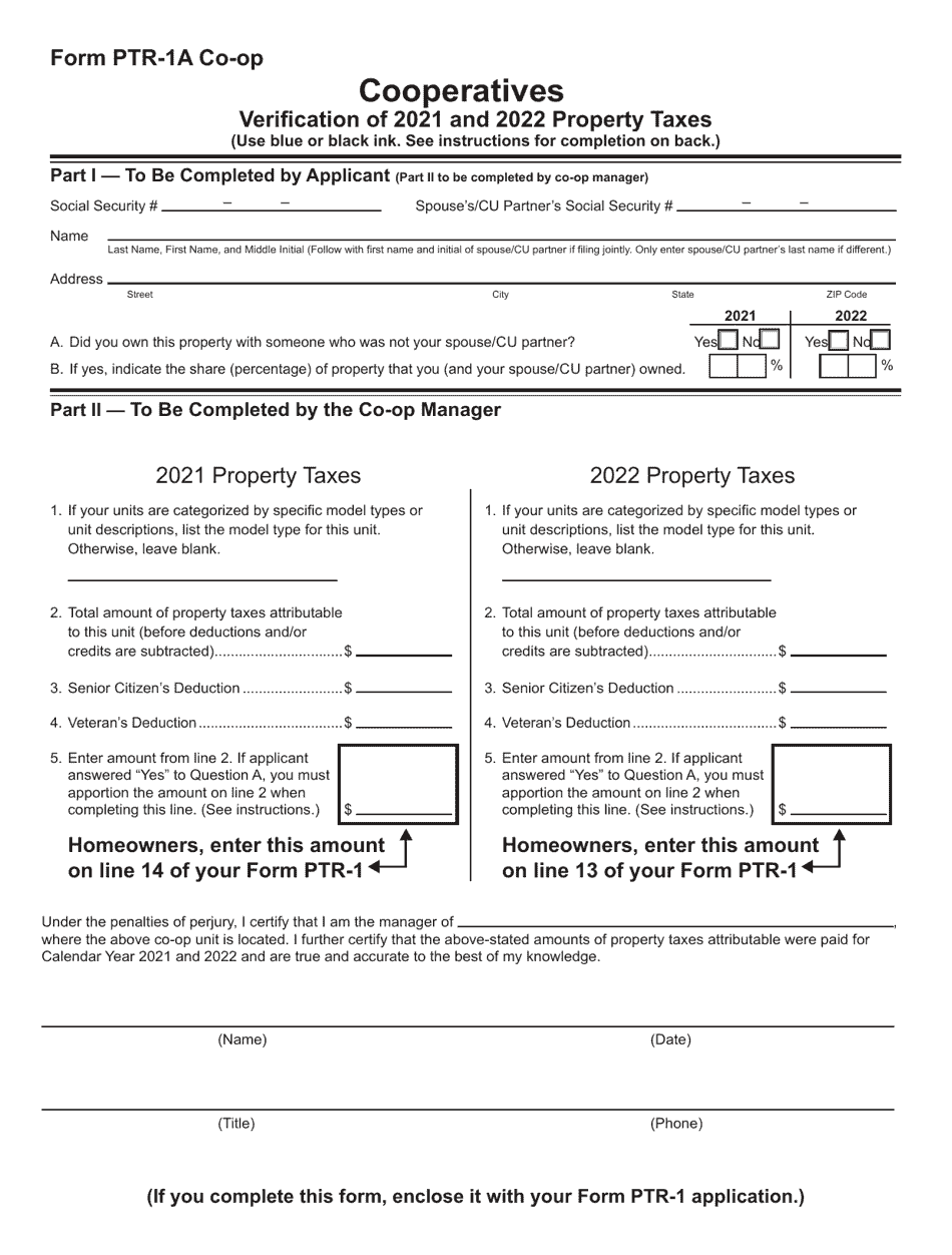 Form PTR1A COOP Download Fillable PDF or Fill Online Cooperatives