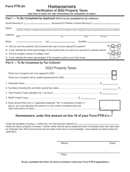Document preview: Form PTR-2A Homeowners Verification of Property Taxes - New Jersey, 2022