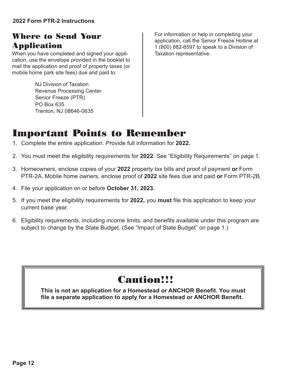 Instructions for Form PTR-2 Senior Freeze (Property Tax Reimbursement) Application - New Jersey, Page 13