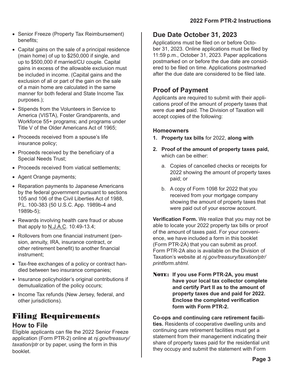 Download Instructions for Form PTR2 Senior Freeze (Property Tax