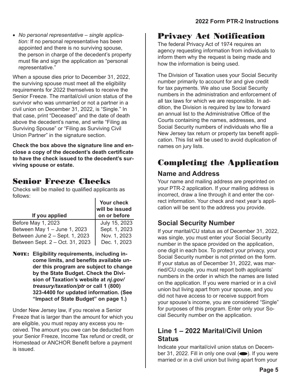 Download Instructions for Form PTR2 Senior Freeze (Property Tax