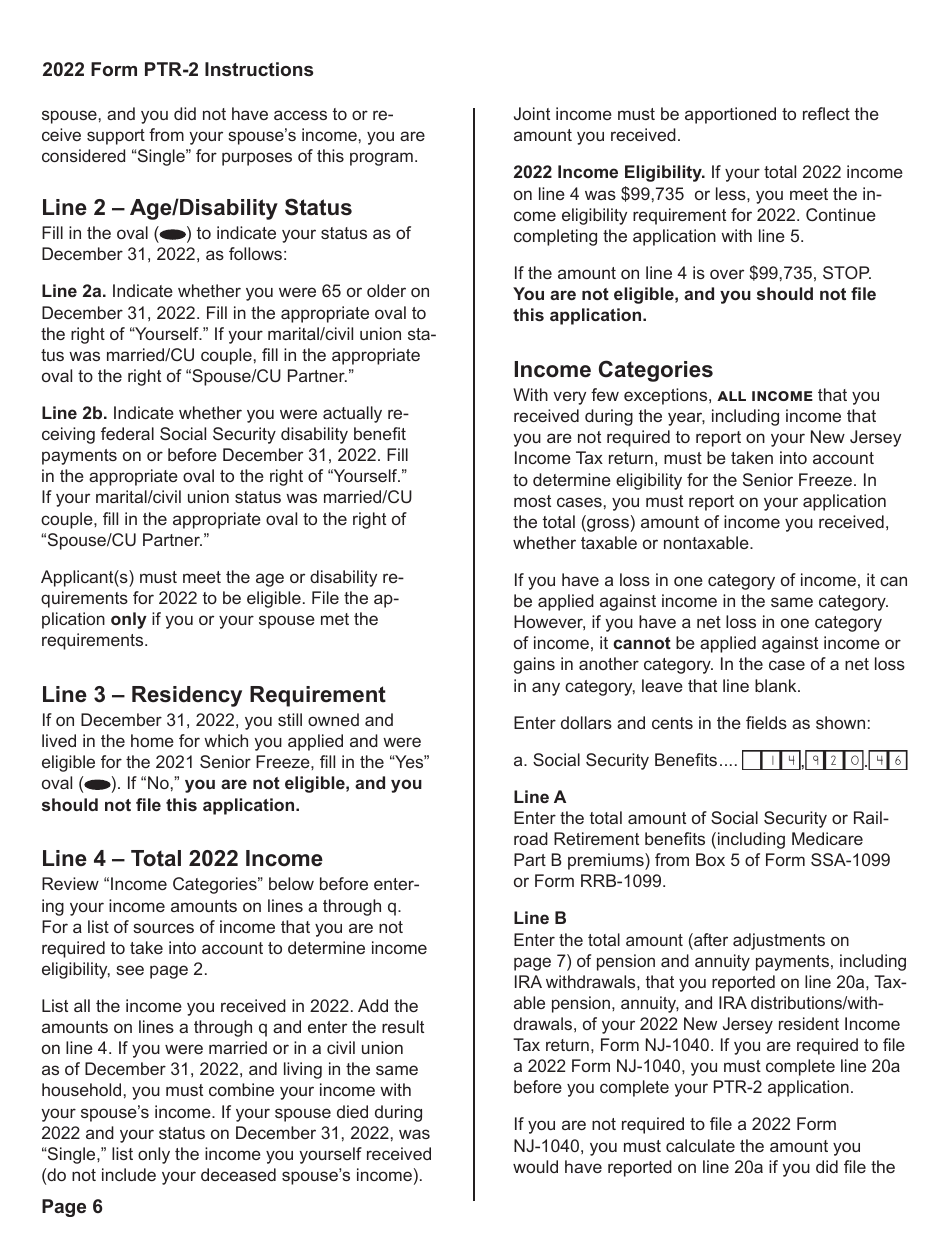 Download Instructions for Form PTR2 Senior Freeze (Property Tax