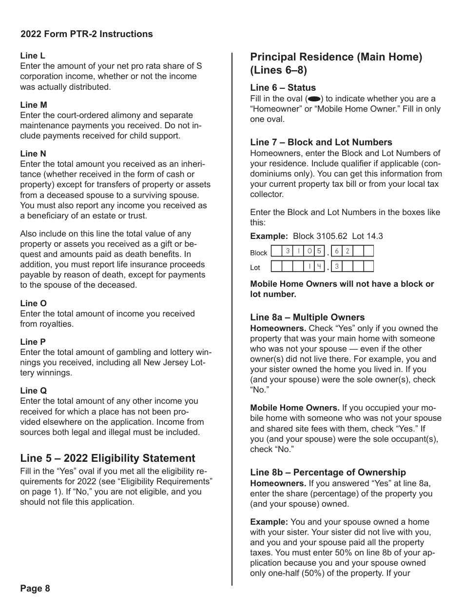 Instructions for Form PTR-2 Senior Freeze (Property Tax Reimbursement) Application - New Jersey, Page 9